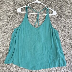 Roxy Geometric Places Teal Strappy V-Neck Tank Top ERJWT03140 Medium NWT